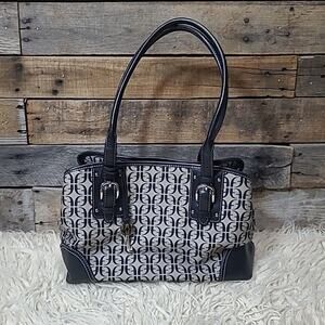 Vintage Fossil Monogram Y2K Purse Shoulder Bag Black Grey Canvas Leather